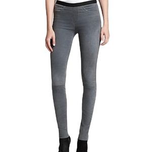 Helmut Lang Patina Gray Stretch Lamb Leather Leggings Pull-on Skinny Pants Sz 8